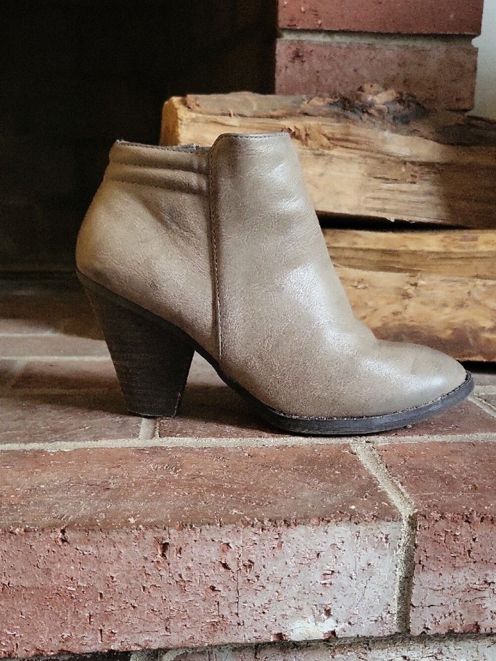 Women's Taupe Ankle Bootie with Block Heel